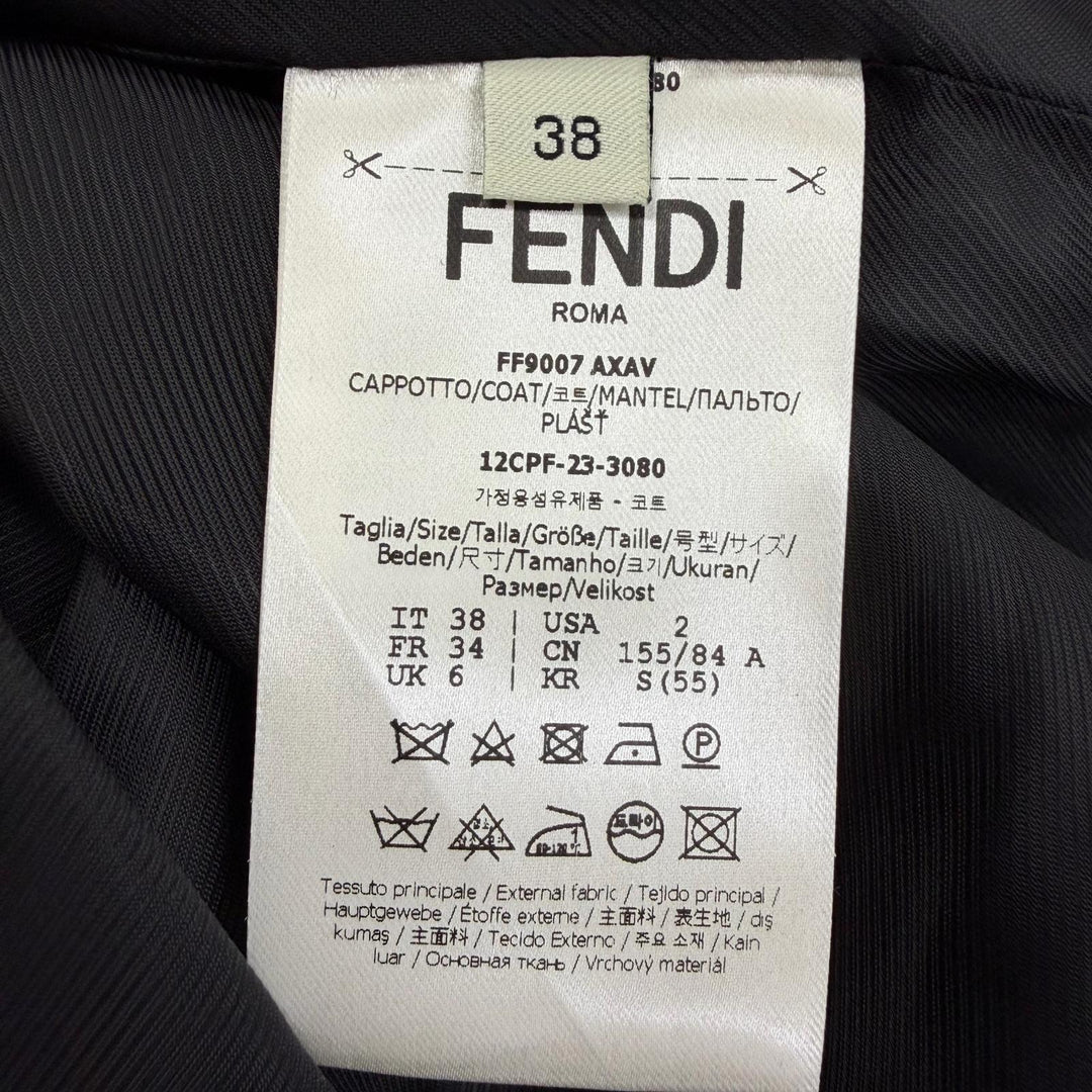 未使用品☆FENDI フェンディ 2023年製 FF9007 シルク混 アニマル柄 ツイードロングコート ブラック 38 イタリア製 正規品 レディース