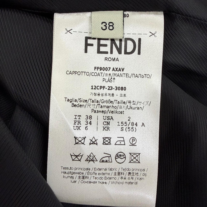 未使用品☆FENDI フェンディ 2023年製 FF9007 シルク混 アニマル柄 ツイードロングコート ブラック 38 イタリア製 正規品 レディース