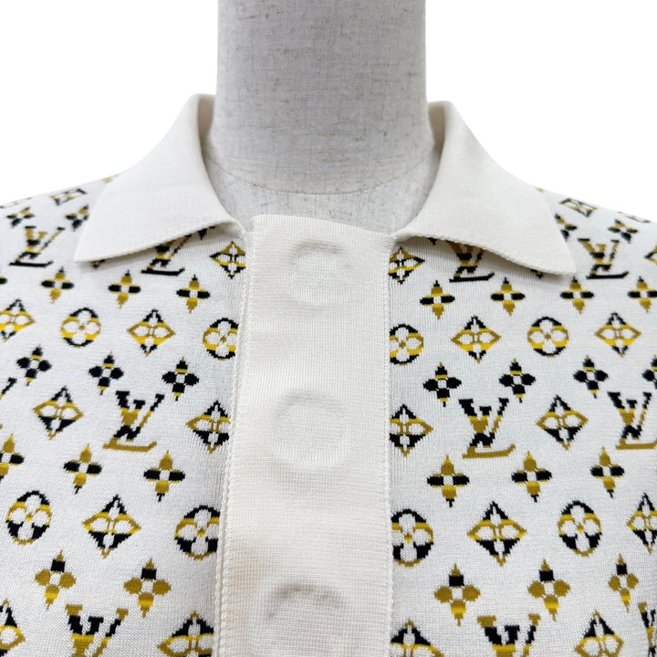 美品☆LOUIS VUITTON ルイヴィトン 23SS パイソンエフェクトモノグラムポロトップ シルク 半袖ニット ホワイト系 XS イタリア製 正規品