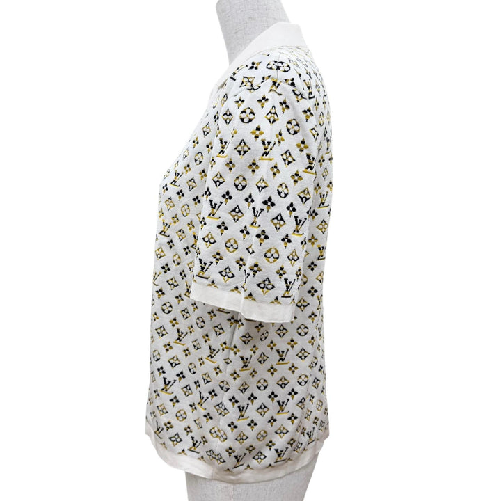 美品☆LOUIS VUITTON ルイヴィトン 23SS パイソンエフェクトモノグラムポロトップ シルク 半袖ニット ホワイト系 XS イタリア製 正規品
