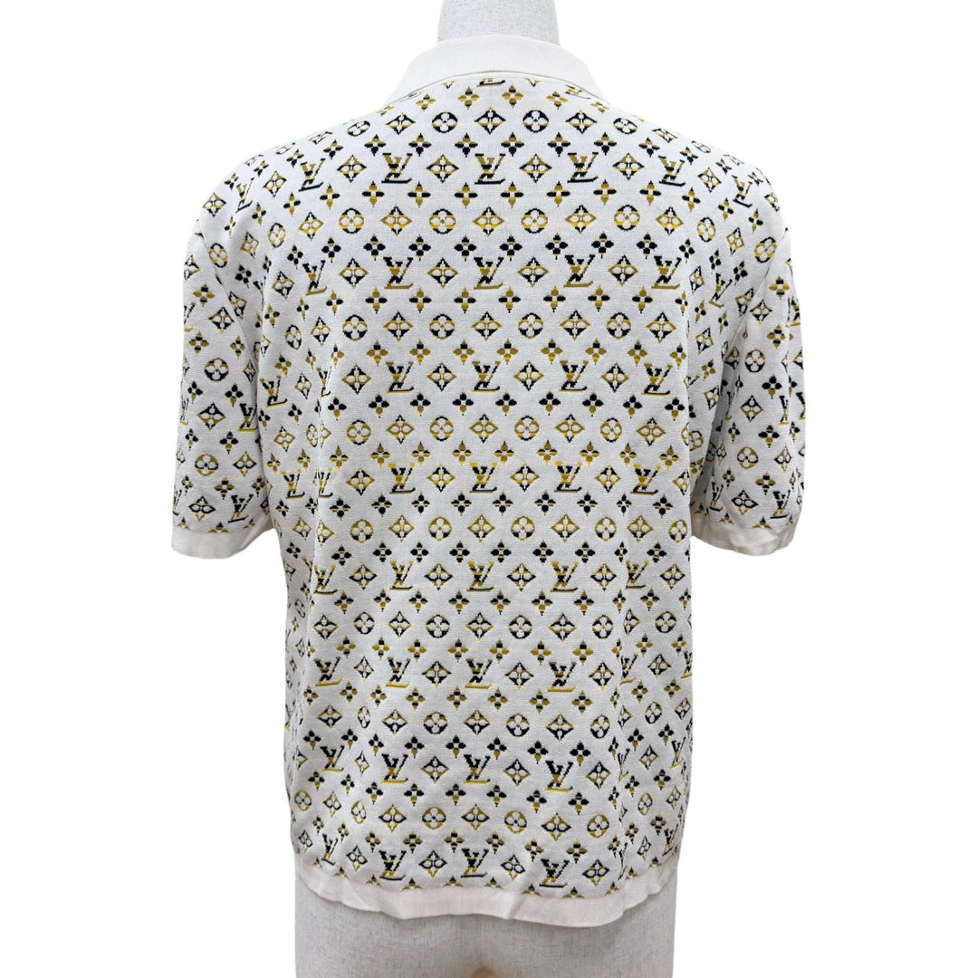 美品☆LOUIS VUITTON ルイヴィトン 23SS パイソンエフェクトモノグラムポロトップ シルク 半袖ニット ホワイト系 XS イタリア製 正規品