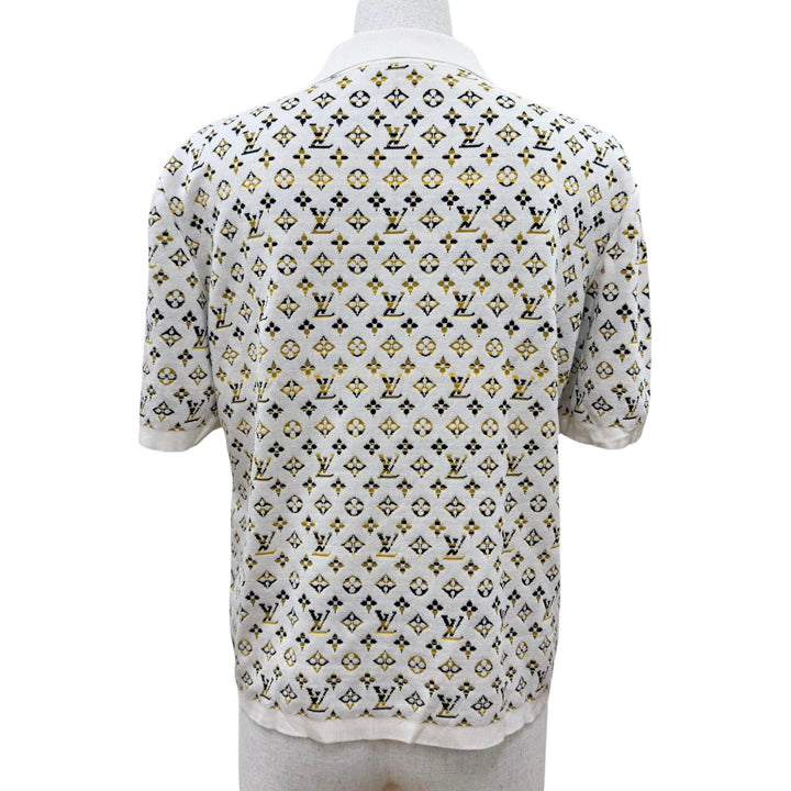 美品☆LOUIS VUITTON ルイヴィトン 23SS パイソンエフェクトモノグラムポロトップ シルク 半袖ニット ホワイト系 XS イタリア製 正規品