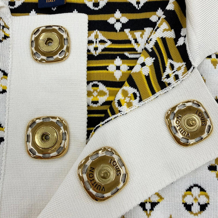 美品☆LOUIS VUITTON ルイヴィトン 23SS パイソンエフェクトモノグラムポロトップ シルク 半袖ニット ホワイト系 XS イタリア製 正規品