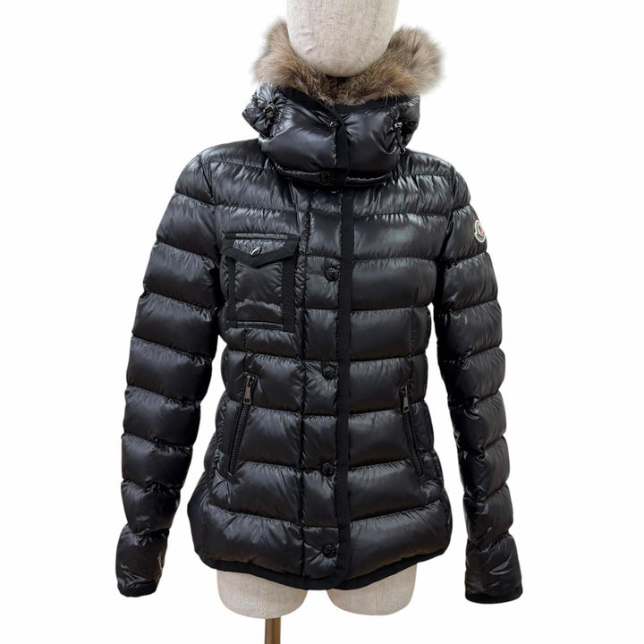 美品☆MONCLER モンクレール 20-21AW ARMOISE ロゴワッペン ファー・フード付 ダウンジャケット ブラック 2 正規品 レディース