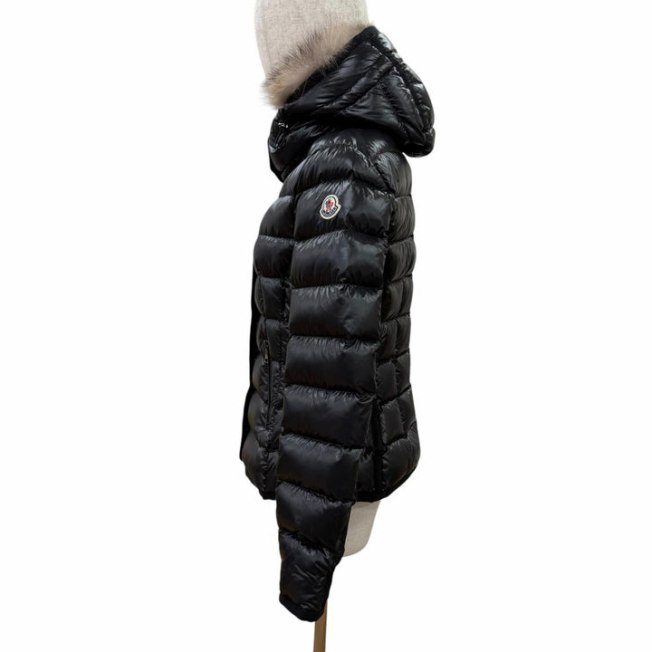 美品☆MONCLER モンクレール 20-21AW ARMOISE ロゴワッペン ファー・フード付 ダウンジャケット ブラック 2 正規品 レディース