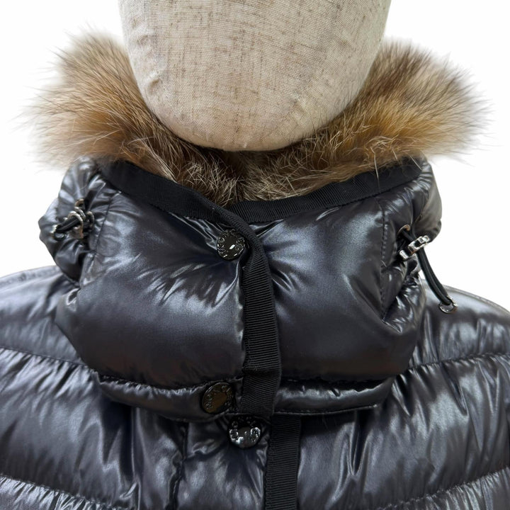 美品☆MONCLER モンクレール 20-21AW ARMOISE ロゴワッペン ファー・フード付 ダウンジャケット ブラック 2 正規品 レディース