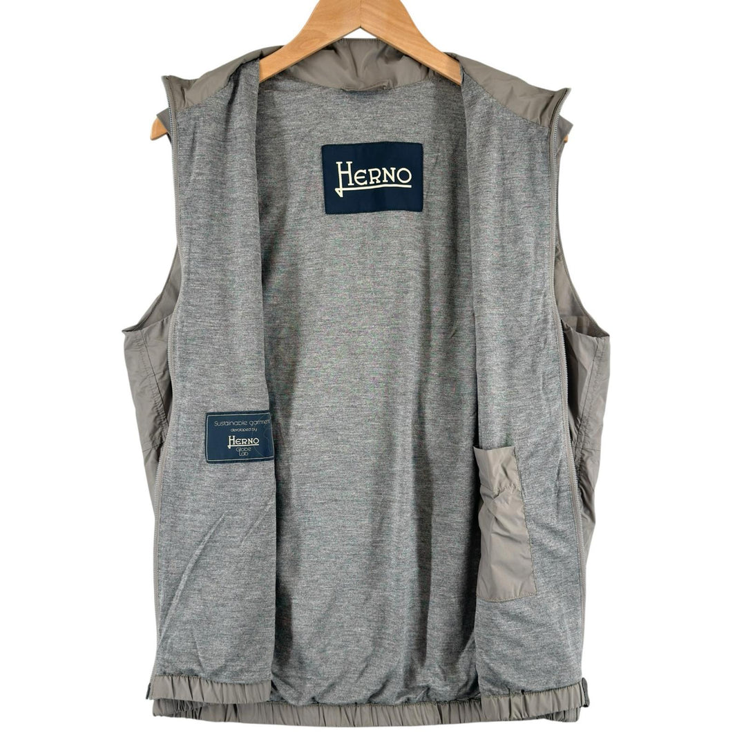 極美品▲Herno ヘルノ 24SS GI000379U スタンドカラー ダブルジップ パッカブル ナイロン ベスト グレー 46 正規品 メンズ