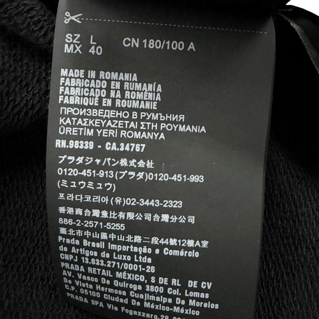 美品□PRADA プラダ UJL203 Re-Nylon コットン 素材切り替え ロゴプリント ジップアップパーカー フーディー ブラック L 正規品 メンズ