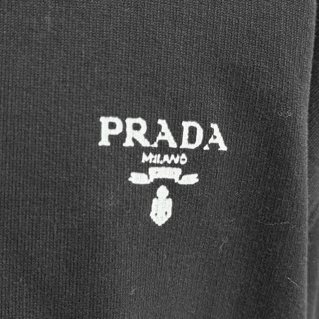 美品□PRADA プラダ UJL203 Re-Nylon コットン 素材切り替え ロゴプリント ジップアップパーカー フーディー ブラック L 正規品 メンズ