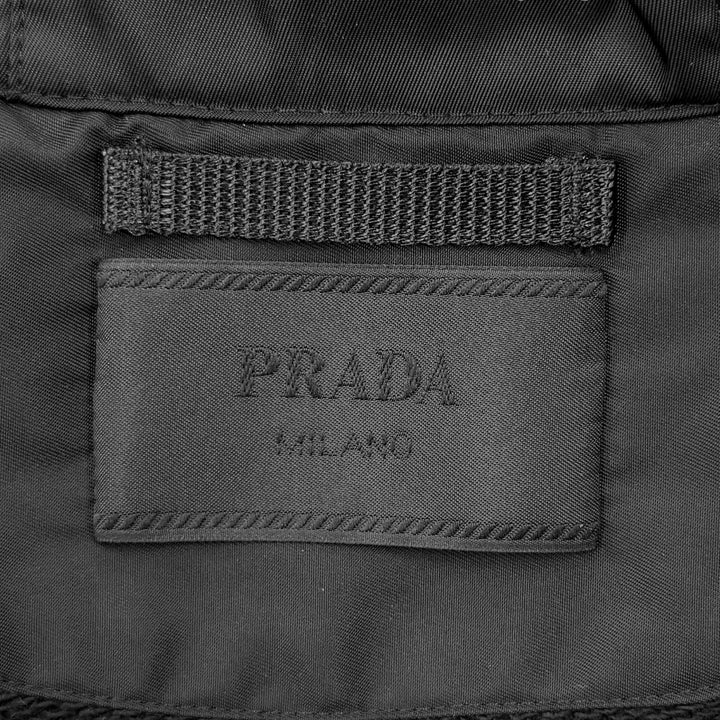 美品□PRADA プラダ UJL203 Re-Nylon コットン 素材切り替え ロゴプリント ジップアップパーカー フーディー ブラック L 正規品 メンズ