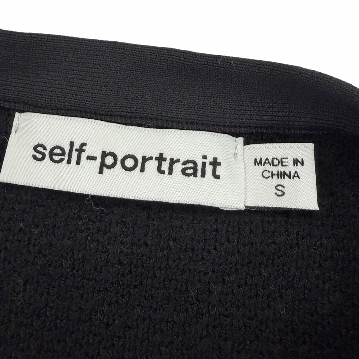 極美品☆SELF PORTRAIT セルフ ポートレート SWF343M01500 ツイード ラインストーン クロップド ノーカラージャケット ブラック S