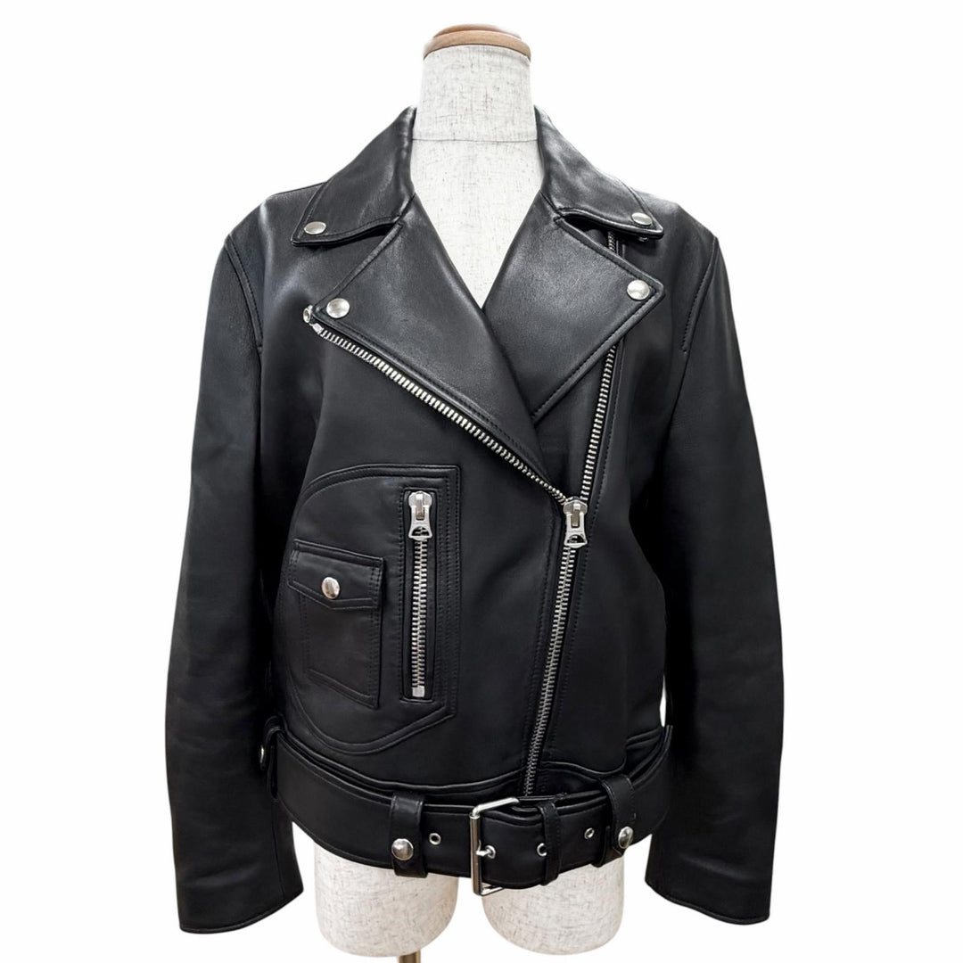 美品△ACNE STUDIOS アクネストゥディオズ FN-WN-LEAT000120 LEATHER BIKER JACKET レザー バイカー ライダースジャケット ブラック 34