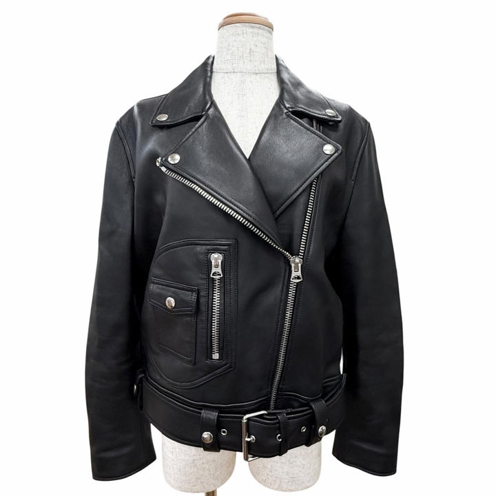 美品△ACNE STUDIOS アクネストゥディオズ FN-WN-LEAT000120 LEATHER BIKER JACKET レザー バイカー ライダースジャケット ブラック 34