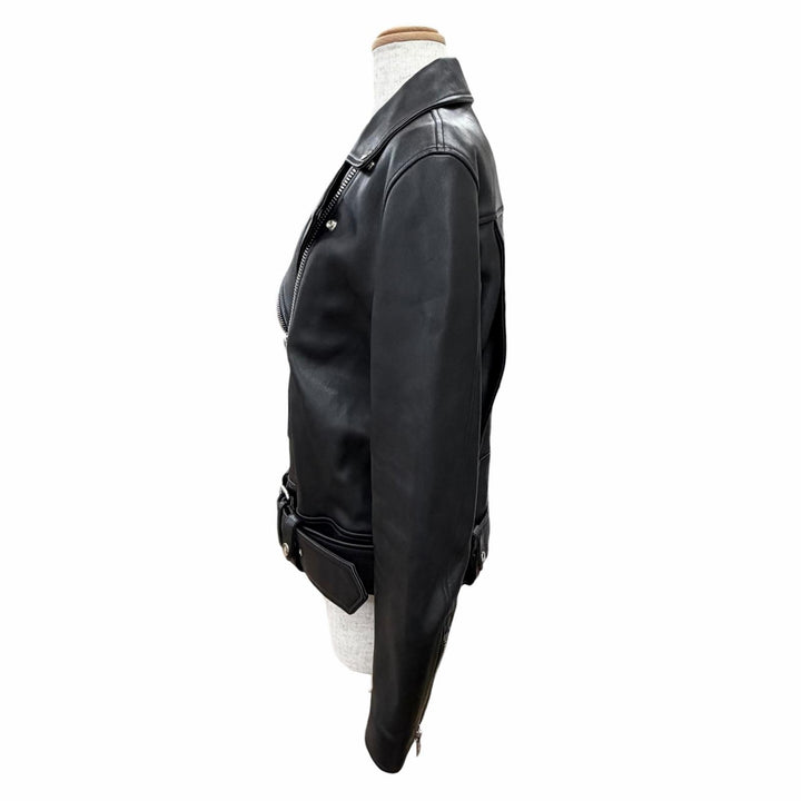 美品△ACNE STUDIOS アクネストゥディオズ FN-WN-LEAT000120 LEATHER BIKER JACKET レザー バイカー ライダースジャケット ブラック 34