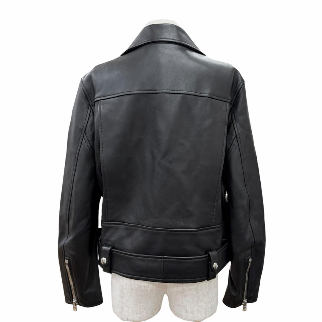 美品△ACNE STUDIOS アクネストゥディオズ FN-WN-LEAT000120 LEATHER BIKER JACKET レザー バイカー ライダースジャケット ブラック 34