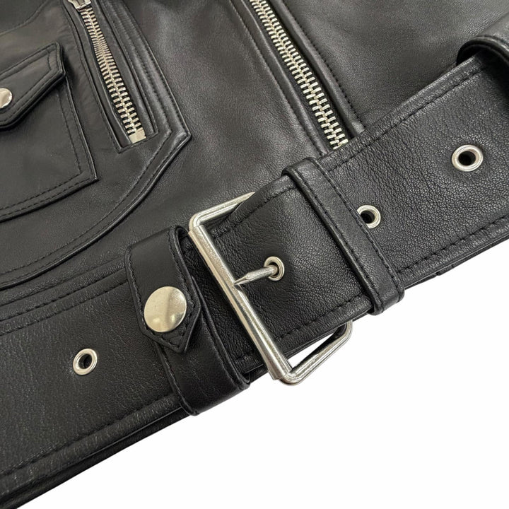美品△ACNE STUDIOS アクネストゥディオズ FN-WN-LEAT000120 LEATHER BIKER JACKET レザー バイカー ライダースジャケット ブラック 34
