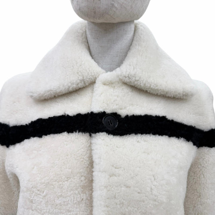 極美品☆SAINT LAURENT PARIS サンローランパリ 572852 シアリングコート ムートンコート アイボリー ブラック 34 正規品 レディース