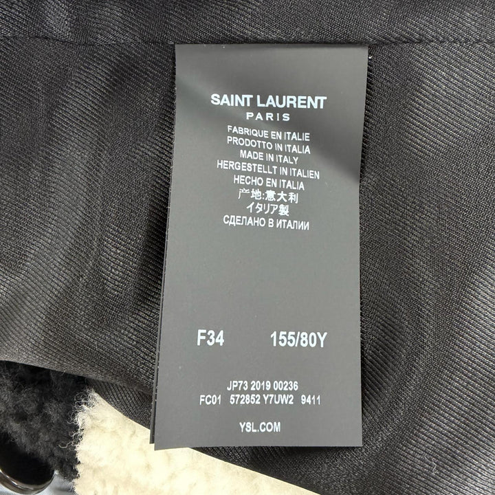 極美品☆SAINT LAURENT PARIS サンローランパリ 572852 シアリングコート ムートンコート アイボリー ブラック 34 正規品 レディース