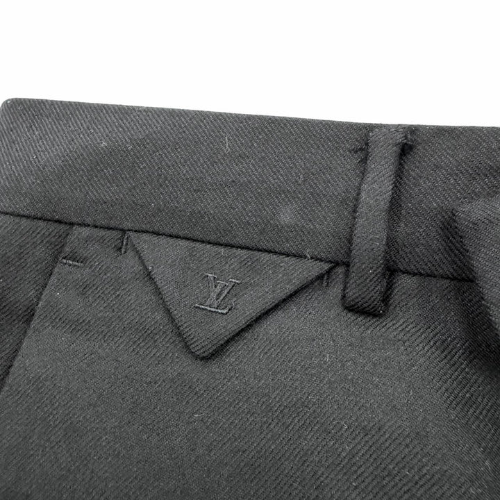 美品□LOUIS VUITTON ルイヴィトン 24SS カシミヤ混 LVロゴ刺繍 センタープレス トラウザーズパンツ スラックス 黒 48 イタリア製 正規品
