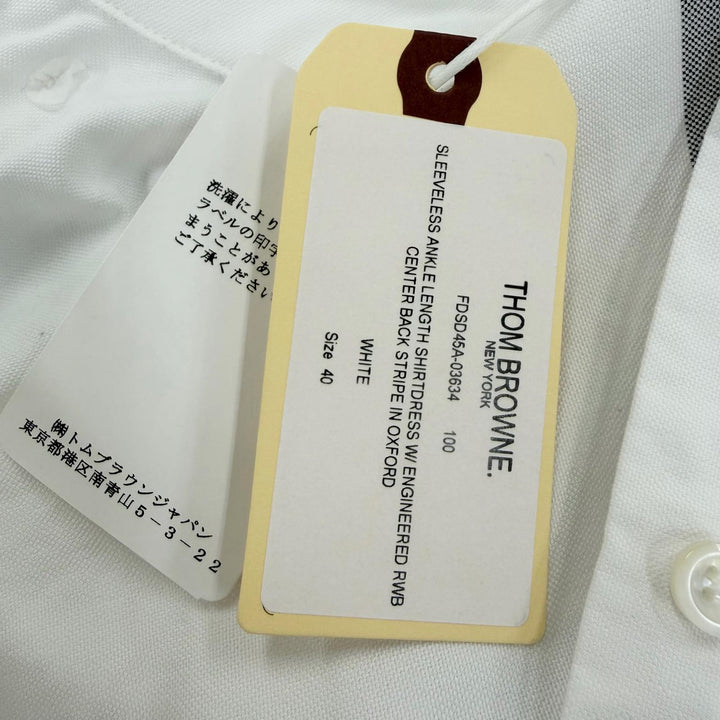極美品☆THOM BROWNE トムブラウン FDSD45A コットン100％ ノースリーブ シャツ ワンピース ホワイト 40 イタリア製 正規品 レディース