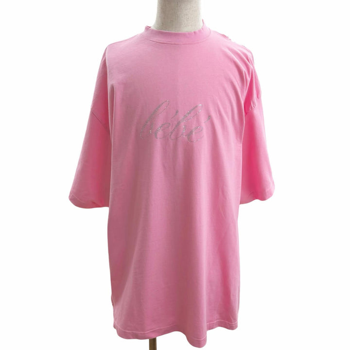 未使用品□BALENCIAGA バレンシアガ 22SS 681314 ラインストーン ギャザー オーバーサイズ 半袖Ｔシャツ カットソー ピンク 4 メンズ