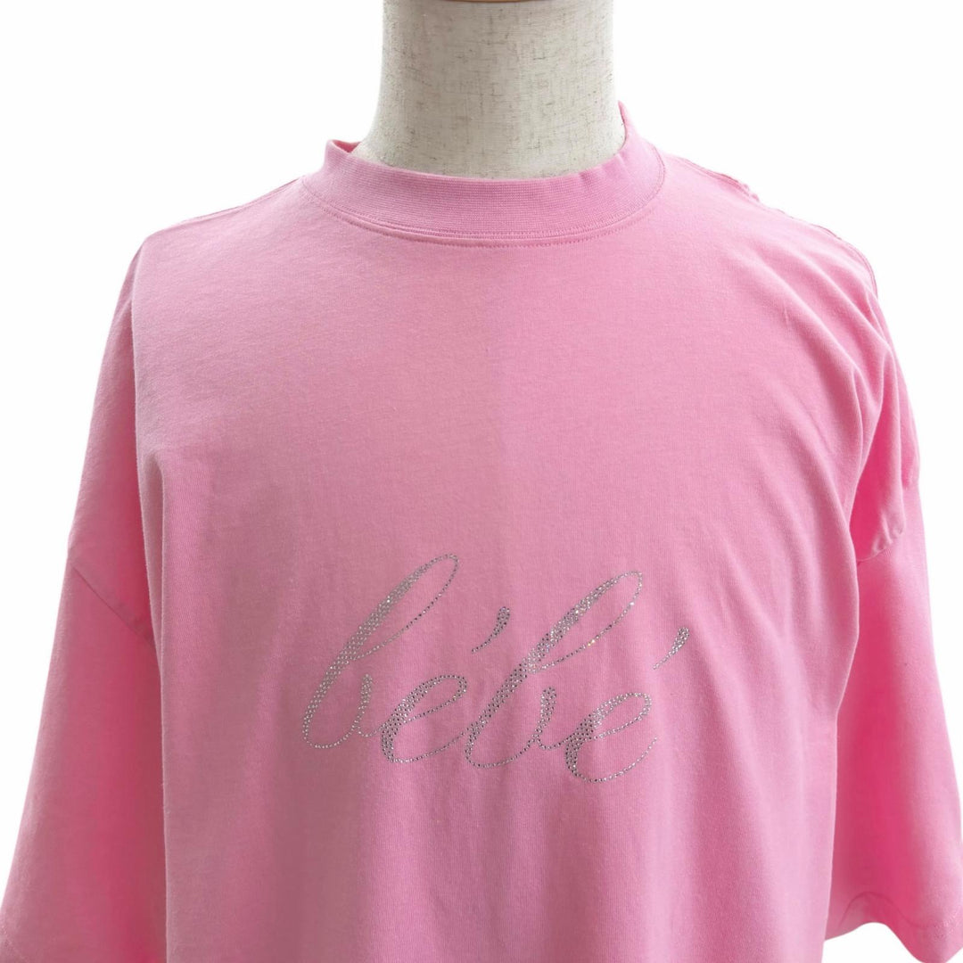 未使用品□BALENCIAGA バレンシアガ 22SS 681314 ラインストーン ギャザー オーバーサイズ 半袖Ｔシャツ カットソー ピンク 4 メンズ