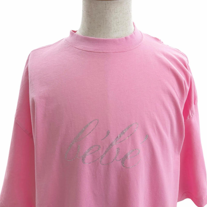 未使用品□BALENCIAGA バレンシアガ 22SS 681314 ラインストーン ギャザー オーバーサイズ 半袖Ｔシャツ カットソー ピンク 4 メンズ