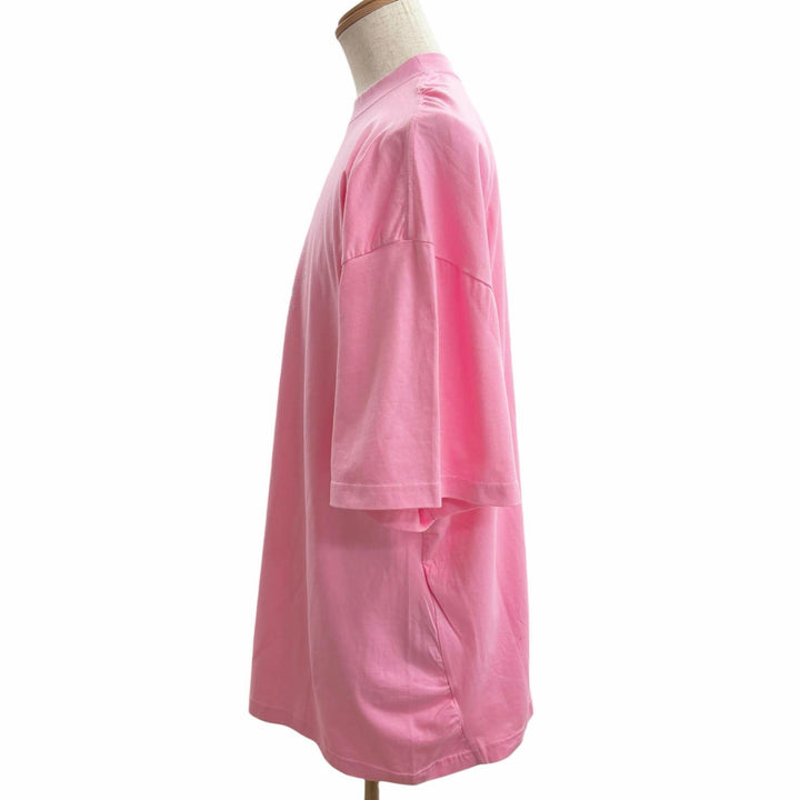 未使用品□BALENCIAGA バレンシアガ 22SS 681314 ラインストーン ギャザー オーバーサイズ 半袖Ｔシャツ カットソー ピンク 4 メンズ