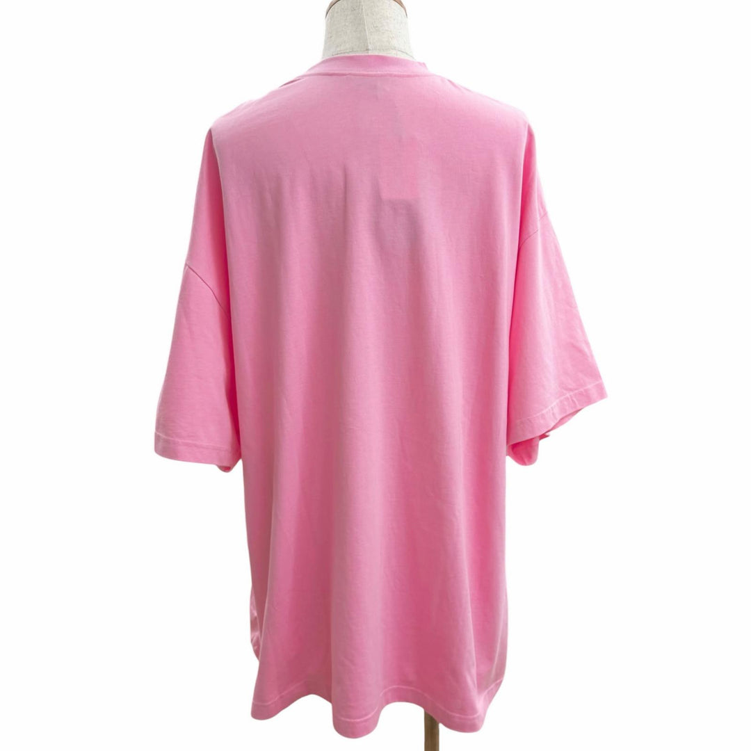 未使用品□BALENCIAGA バレンシアガ 22SS 681314 ラインストーン ギャザー オーバーサイズ 半袖Ｔシャツ カットソー ピンク 4 メンズ