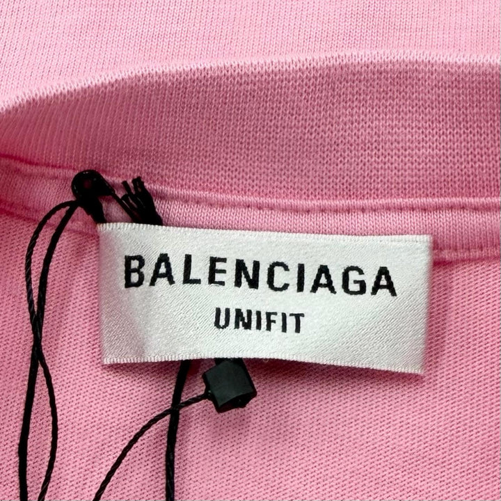 未使用品□BALENCIAGA バレンシアガ 22SS 681314 ラインストーン ギャザー オーバーサイズ 半袖Ｔシャツ カットソー ピンク 4 メンズ