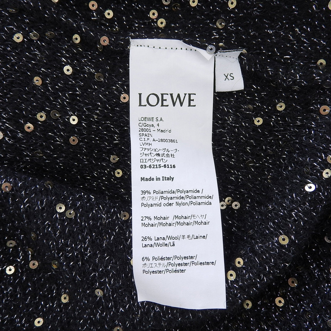 未使用品▲LOEWE ロエベ S540Y14K90 モヘヤ ウール混 スパンコール バルーン袖 ニット セーター ブラック XS 伊製 正規品 レディース