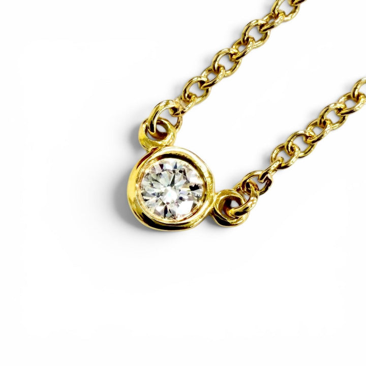 美品△TIFFANY&amp;Co. ティファニー バイザヤード 1Pダイヤモンド ネックレス 750 YG 直径約3.32mm 約0.05ct イエローゴールド 重量1.82g