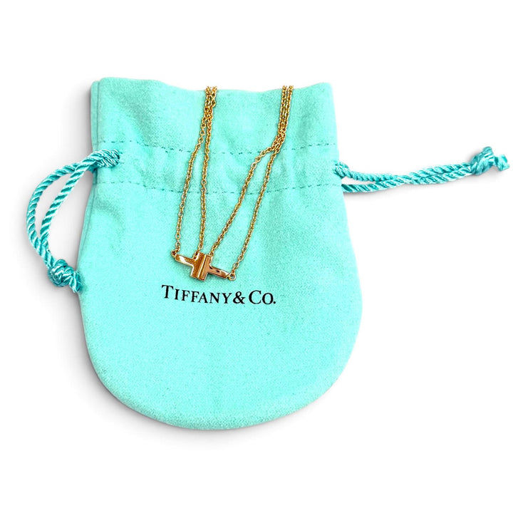極美品★TIFFANY&amp;Co. ティファニー T TWO ダブルチェーン ブレスレット 750(PG) ピンクゴールド 重量3.86g レディース 保存袋付き