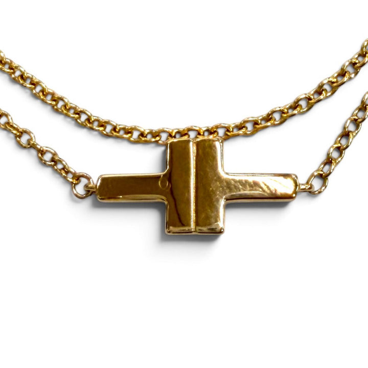 極美品★TIFFANY&amp;Co. ティファニー T TWO ダブルチェーン ブレスレット 750(PG) ピンクゴールド 重量3.86g レディース 保存袋付き
