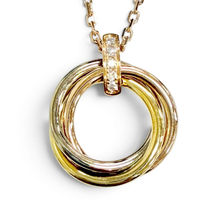 極美品△Cartier カルティエ WR0551 トリニティ ダイヤモンド5P ネックレス ミディアム 750(YG×PG×WG) ペンダント 重量9.13g レディース