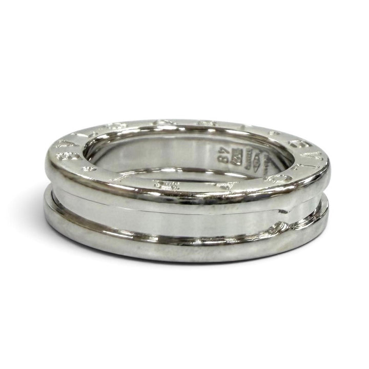 良品★BVLGARI ブルガリ ビーゼロワン リング 750(WG) ロゴデザイン 1バンド 指輪 ホワイトゴールド 48 (JP8号相当) 伊製 重量6.72g