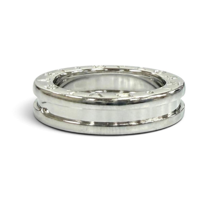 良品★BVLGARI ブルガリ ビーゼロワン リング 750(WG) ロゴデザイン 1バンド 指輪 ホワイトゴールド 48 (JP8号相当) 伊製 重量6.72g