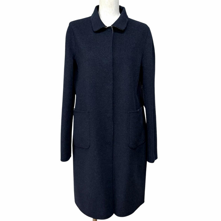 極美品★WEEKEND MaxMara ウィークエンドマックスマーラ 50860279 リバーシブル 無地 ウールコート ネイビー ベージュ 44 正規品