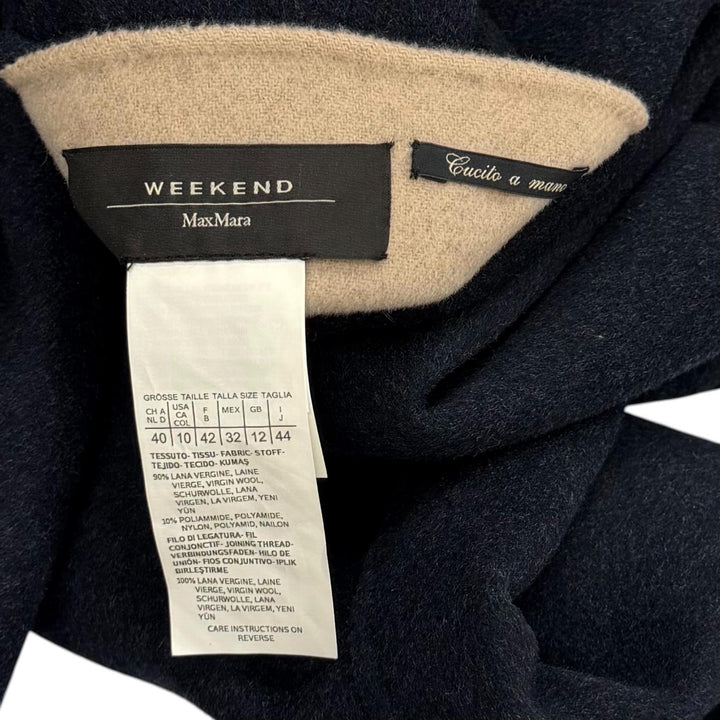 極美品★WEEKEND MaxMara ウィークエンドマックスマーラ 50860279 リバーシブル 無地 ウールコート ネイビー ベージュ 44 正規品