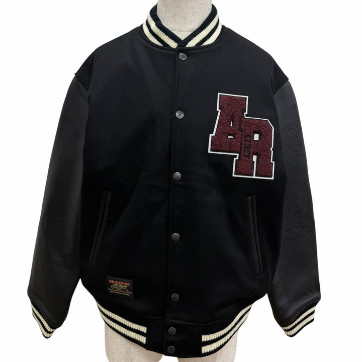 美品□AVIREX アヴィレックス 783-4952054 SKOOKUM VARSITY JACKET 袖レザー スタジャン ブルゾン ブラック L 正規品 メンズ 保存袋付き