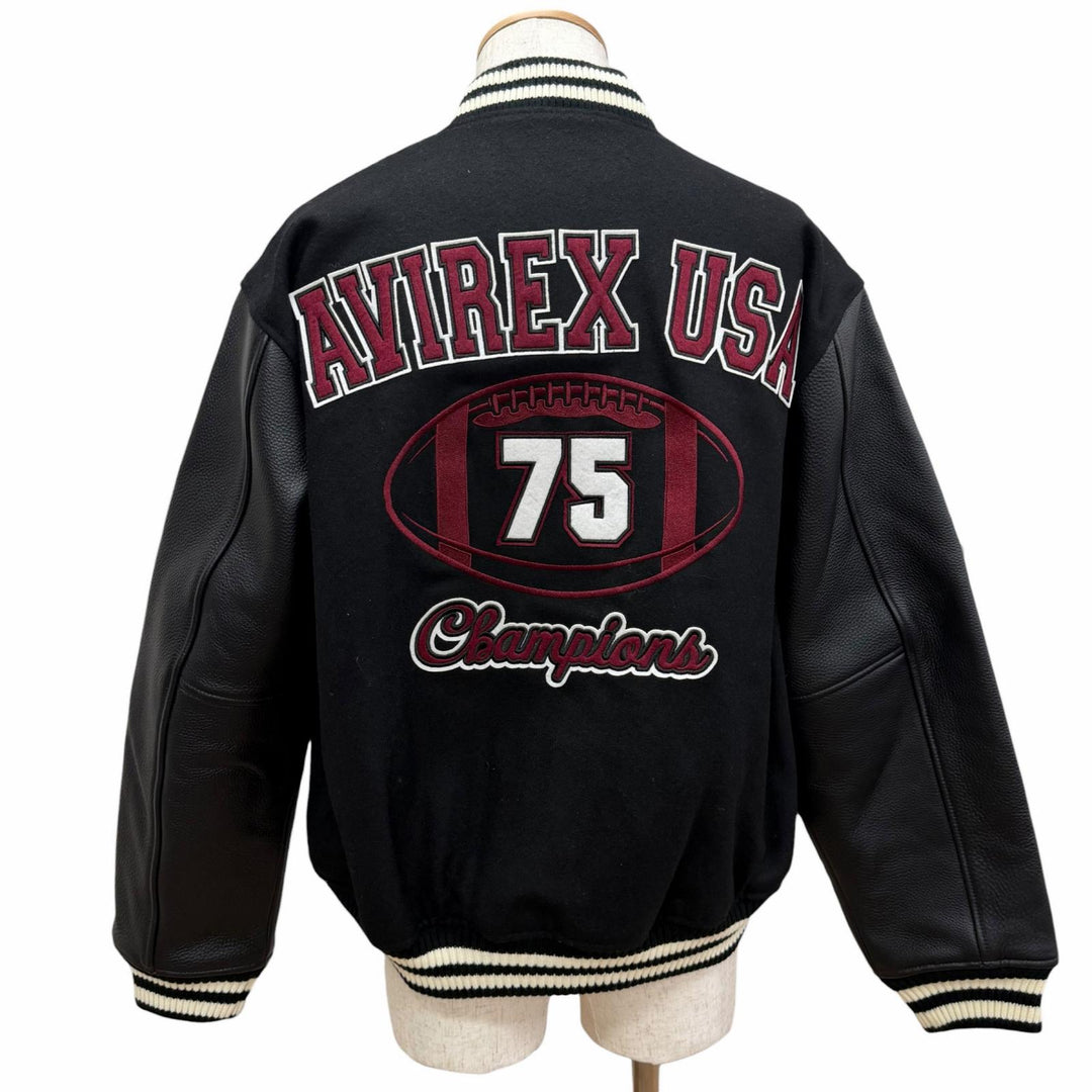 美品□AVIREX アヴィレックス 783-4952054 SKOOKUM VARSITY JACKET 袖レザー スタジャン ブルゾン ブラック L 正規品 メンズ 保存袋付き