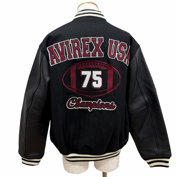 美品□AVIREX アヴィレックス 783-4952054 SKOOKUM VARSITY JACKET 袖レザー スタジャン ブルゾン ブラック L 正規品 メンズ 保存袋付き