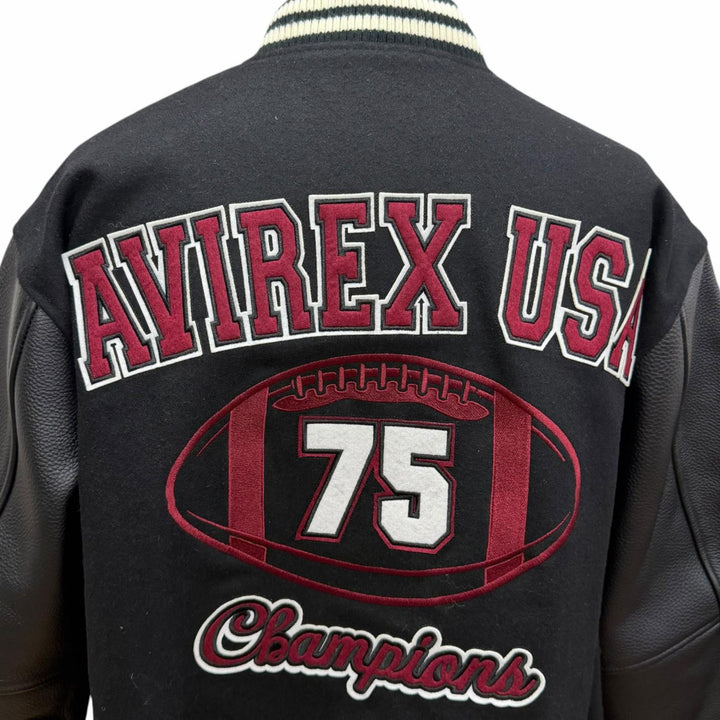 美品□AVIREX アヴィレックス 783-4952054 SKOOKUM VARSITY JACKET 袖レザー スタジャン ブルゾン ブラック L 正規品 メンズ 保存袋付き