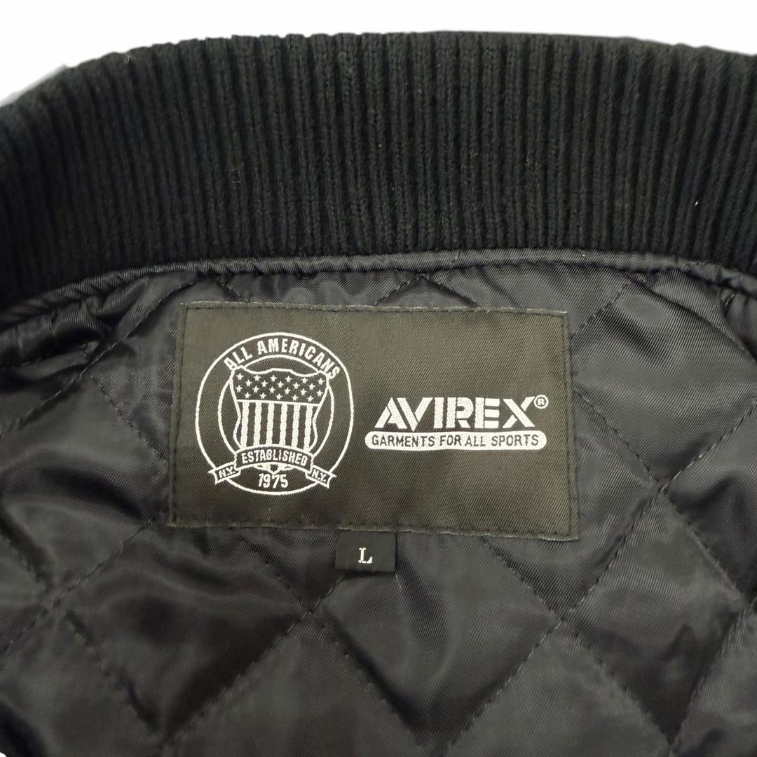 美品□AVIREX アヴィレックス 783-4952054 SKOOKUM VARSITY JACKET 袖レザー スタジャン ブルゾン ブラック L 正規品 メンズ 保存袋付き