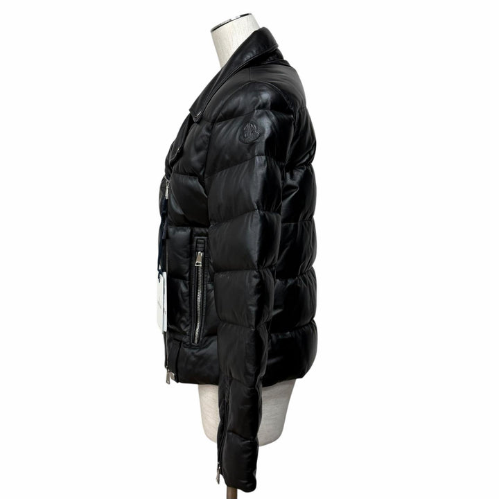 未使用品★MONCLER モンクレール 20-21AW G10931A53C00 ADIB ロゴボタン付 レザー ダウンジャケット 1 正規品 ガーメント・ハンガー付