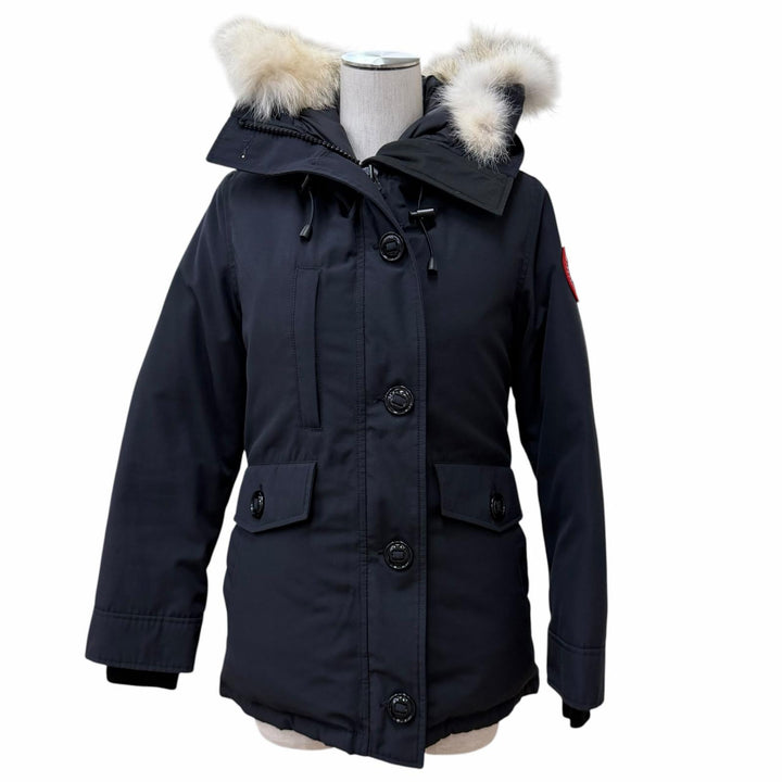 美品★CANADA GOOSE カナダグース 2300JL CHARLOTTE PARKA ファー・フード・ロゴワッペン付 ダウンジャケット ネイビー XS 正規品