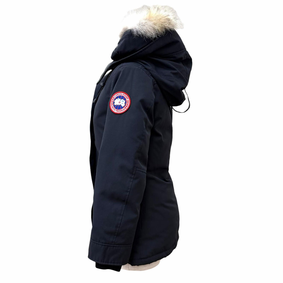 美品★CANADA GOOSE カナダグース 2300JL CHARLOTTE PARKA ファー・フード・ロゴワッペン付 ダウンジャケット ネイビー XS 正規品