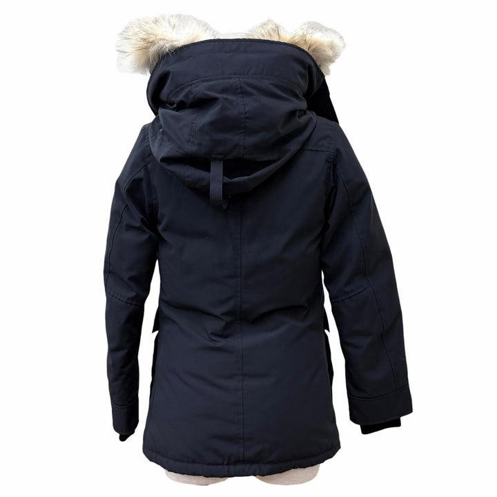 美品★CANADA GOOSE カナダグース 2300JL CHARLOTTE PARKA ファー・フード・ロゴワッペン付 ダウンジャケット ネイビー XS 正規品