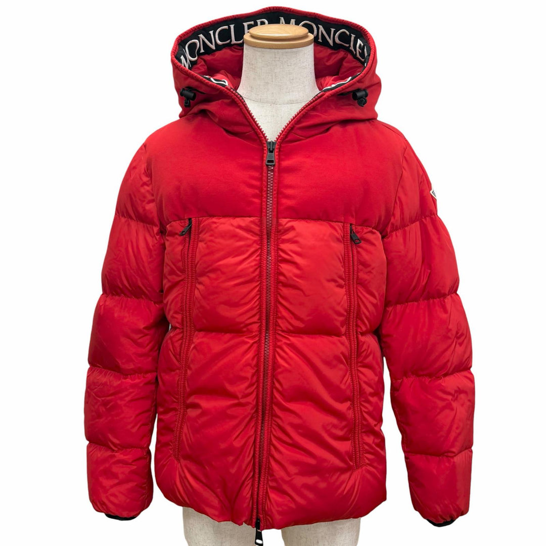 美品□MONCLER モンクレール MONTCLAR GIUBBOTTO フードロゴ刺繍 エンブロイダリー ダウンジャケット レッド 2 ブルガリア製 正規品