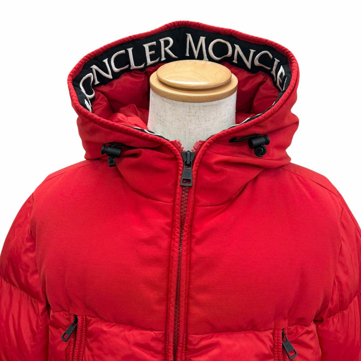 美品□MONCLER モンクレール MONTCLAR GIUBBOTTO フードロゴ刺繍 エンブロイダリー ダウンジャケット レッド 2 ブルガリア製 正規品